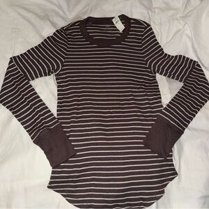 Aerie Brown+White Long Sleeve Top